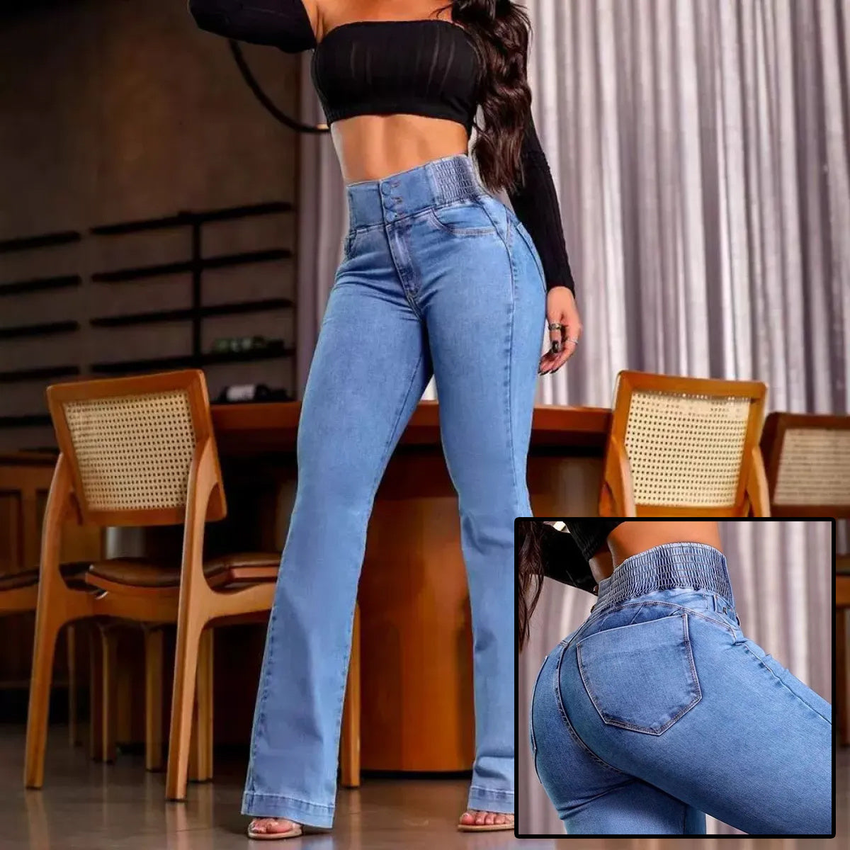 Jean taille haute évasé femme – Confort et élégance
